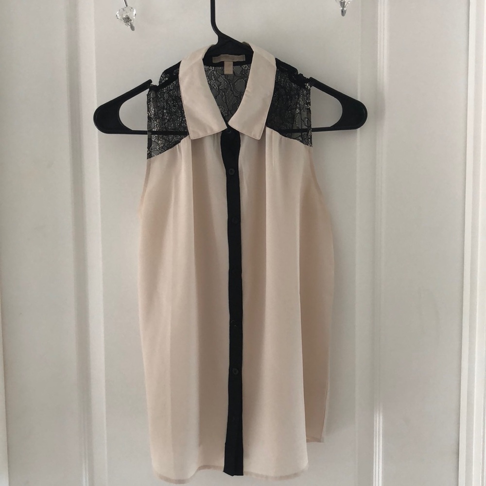 Cream/black collared lace tank